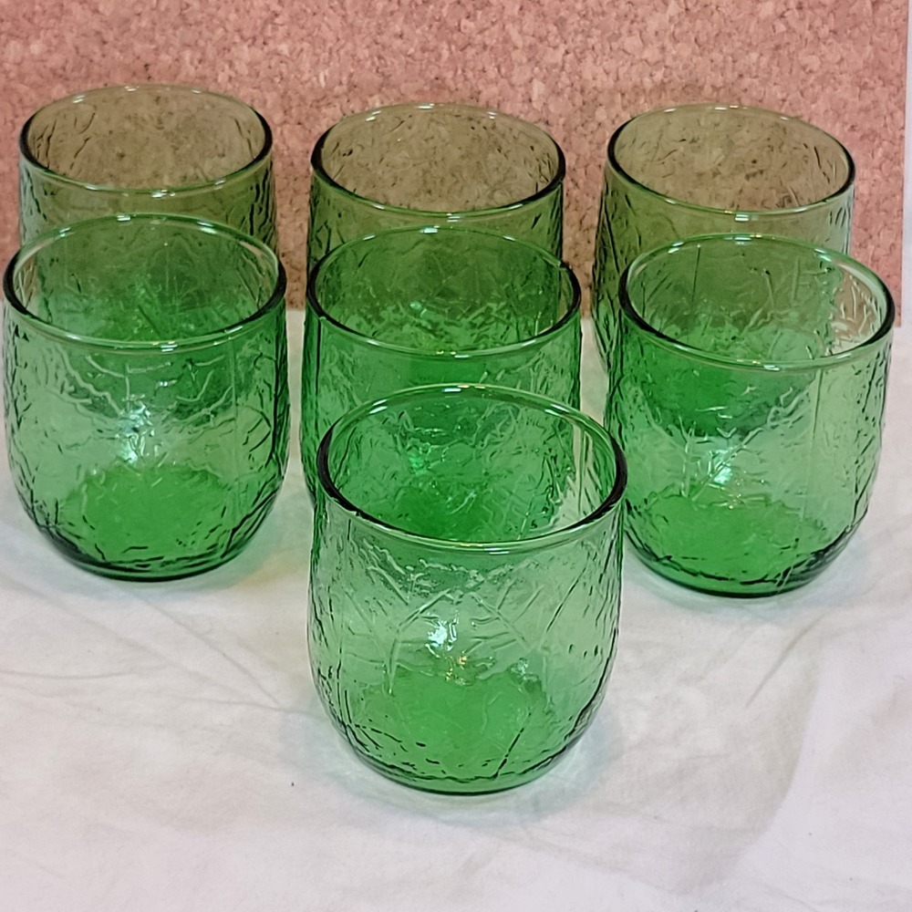 Anchor Hocking Sherwood Bark Rocks Old-fashion Set of 7 Spearmint Green 8oz MCM
